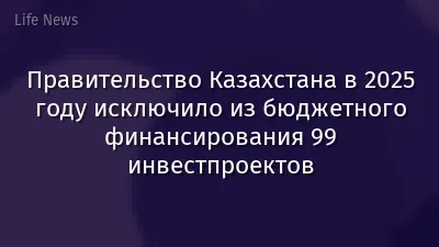 Правительство Казахстана в 2025 году исключило из бюджетного финансирования 99 инвестпроектов