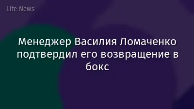 Менеджер Василия Ломаченко подтвердил его возвращение в бокс