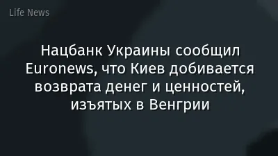 Нацбанк Украины сообщил Euronews, что Киев добивается возврата денег и ценностей, изъятых в Венгрии