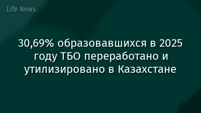 30,69% образовавшихся в 2025 году ТБО переработано и утилизировано в Казахстане