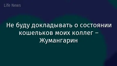 Не буду докладывать о состоянии кошельков моих коллег – Жумангарин