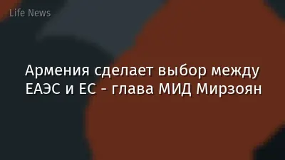 Армения сделает выбор между ЕАЭС и ЕС - глава МИД Мирзоян