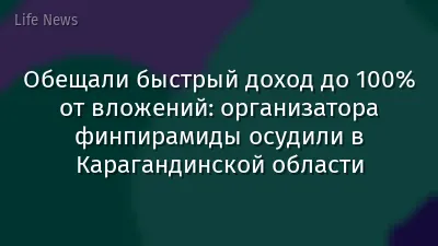 Обещали быстрый доход до 100% от вложений: организатора финпирамиды осудили в Карагандинской области